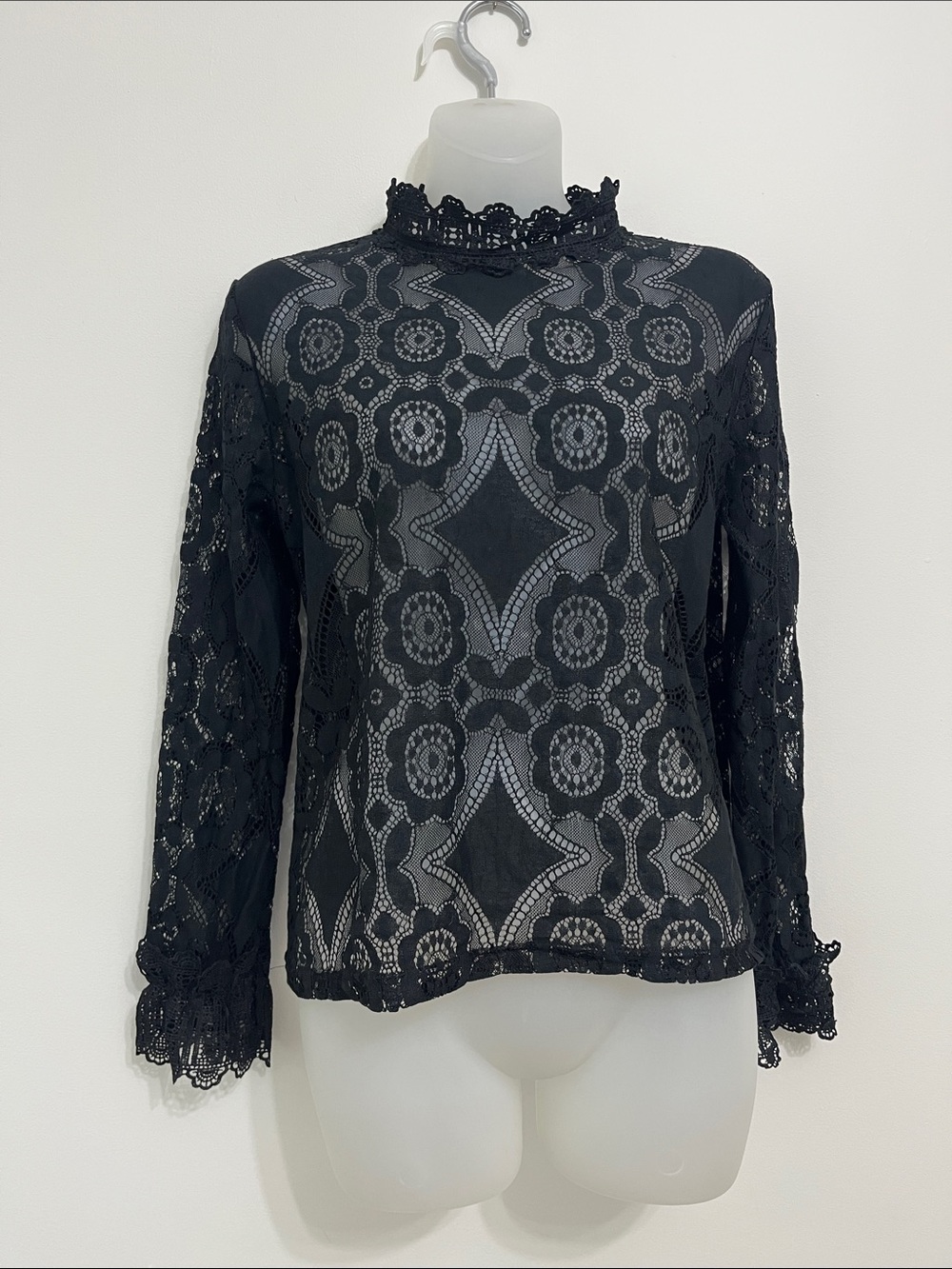 Black Lace High-Neck Women's Top